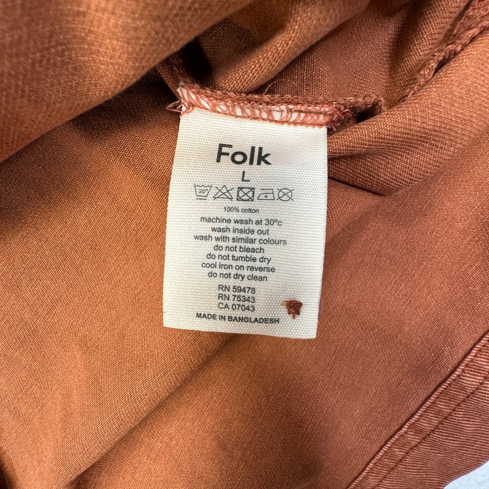Folk Quinn Rugby Polo Mens L Spice Orange Brown Long Sleeve Cotton Heavyweight - Picture 8 of 8